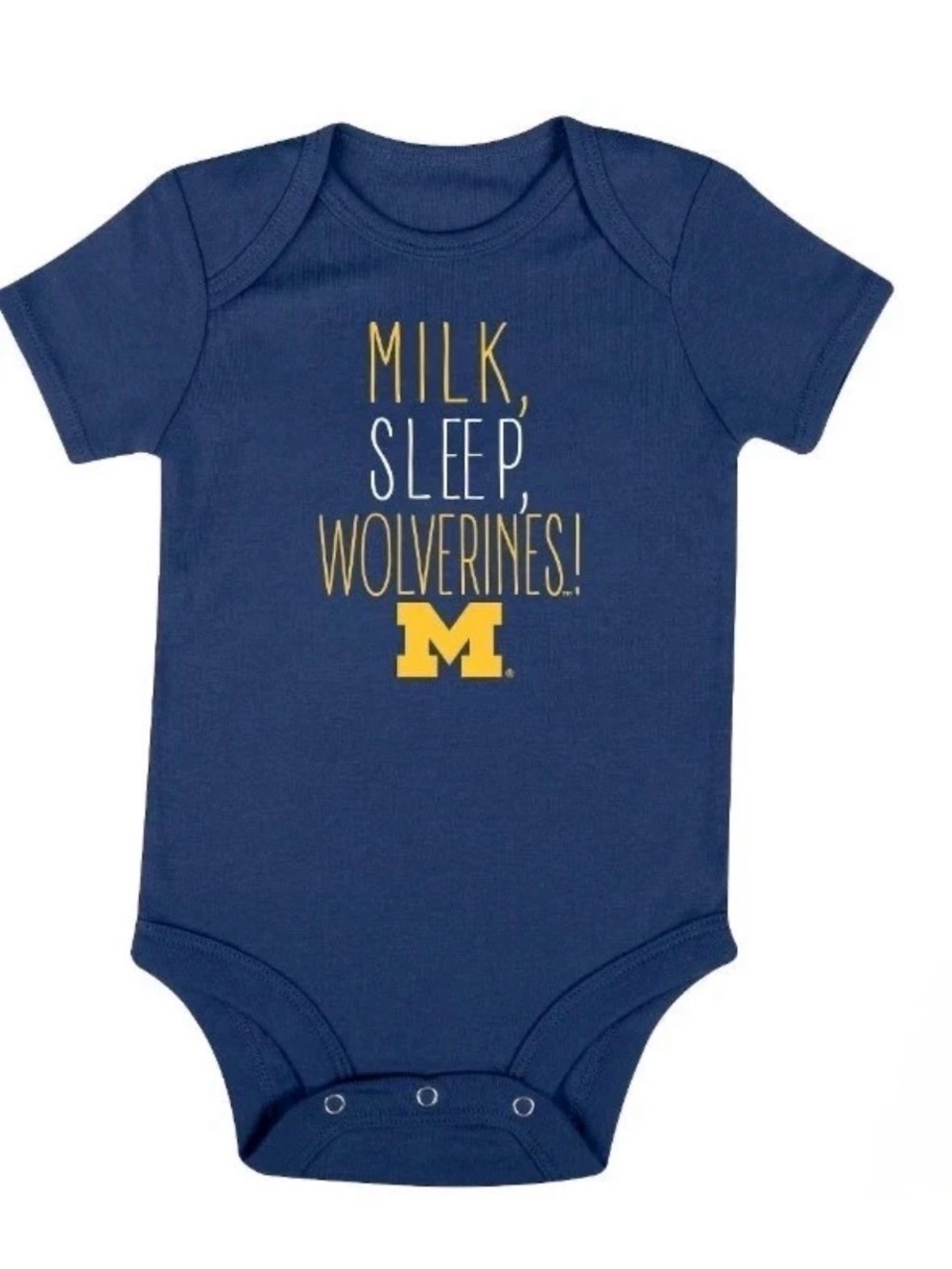 Knights Apparel 3 pack 0-3 Navy gray yellow gold Wolverines!' Baby Bodysuits